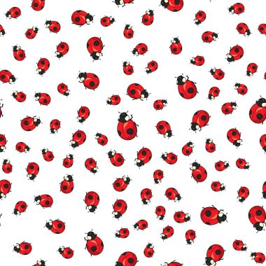 Vektörsüz şablon arka planı. Arkaplan için zarif bir doku. Uğur böcekleri ve noktalarla.