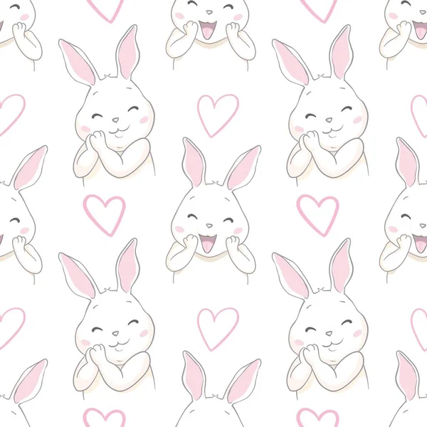 Cute Rabbit Łukiem Szkic Wektor Ilustracja Wzór Bezszwowy Ręcznie Rysowane — Wektor stockowy