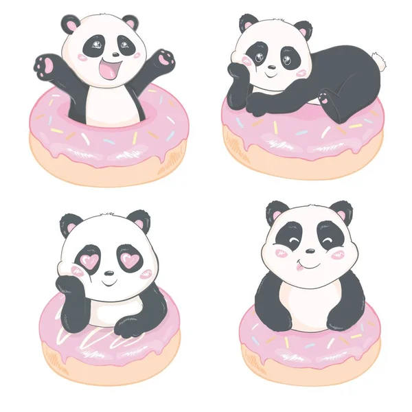 Conjunto Posições Jovens Panda Ilustração Vetorial Isolada — Vetor de Stock