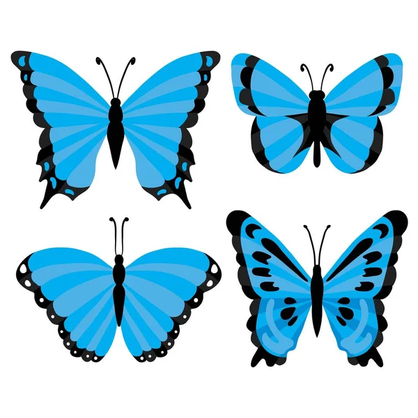 Μπλε Τροπικές Πεταλούδες Απομονωμένες Λευκό Φόντο Διάνυσμα Απεικόνιση — Διανυσματικό Αρχείο