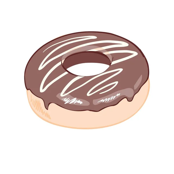 Шоколадный Пончик Белом Фоне Плоская Векторная Иллюстрация — стоковый вектор