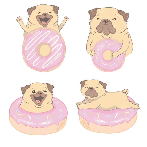 Připravit Pug Kobliha Ruční Kreslení Ilustrační Vektor Design — Stockový vektor