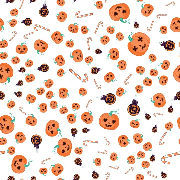 Halloween Padrão Sem Costura Com Abóbora Padrões Vetor Coloridos Estilo — Vetor de Stock
