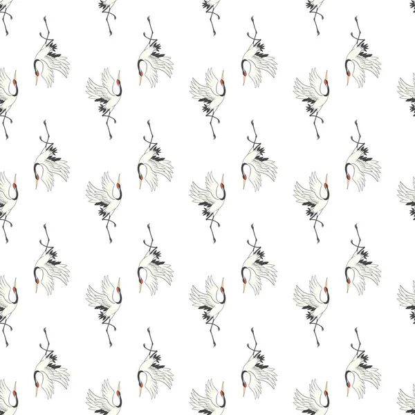 Seamless Pattern Background Birds White Heron Crane Vector Illustration Isolated — Stock Vector