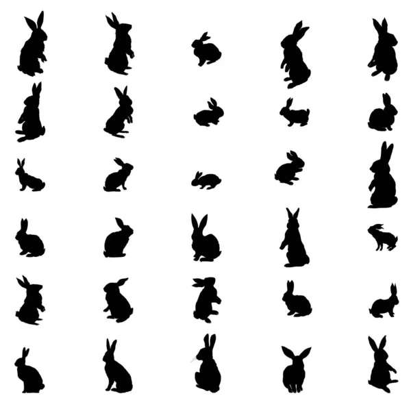 Set Hase Und Hase Ostersilhouette Vektorillustration — Stockvektor