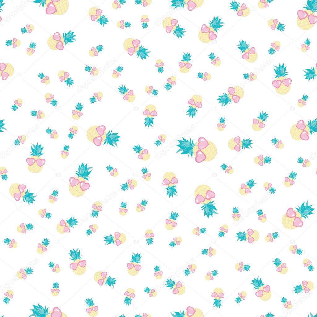 pineapple with Sunglasses tropical illustration seamless, summertime pattern