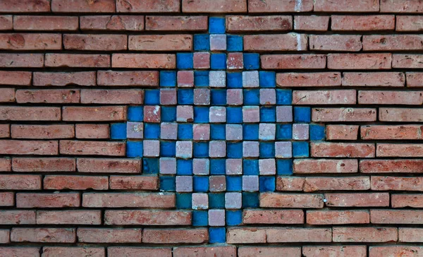Parede Tijolo Com Fundo Mosaico Azul — Fotografia de Stock