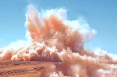 Dust clouds in the desert during detonator blast  clipart
