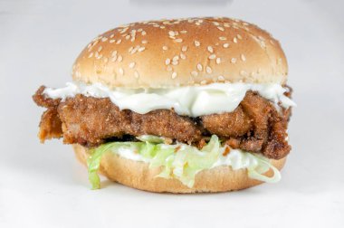 Hand made grilled burger on white background 