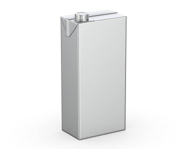 Meyve suyu, süt ve diğer içecekler için gümüş folyo kutu şablonu, 3 boyutlu illüstrasyon