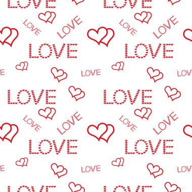 İki kupa ve yazıtlar farklı boyutlarda aşk beyaz zemin üzerine desen.