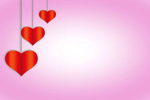 Τρεις Κόκκινες Καρδιές Κορδόνια Φόντο Ροζ Φόντο Κλίση — Φωτογραφία Αρχείου