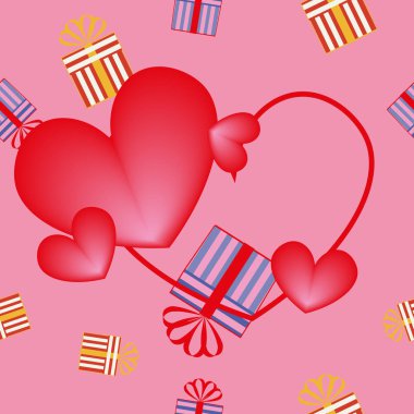 Hediyeler, kontür ve hacimli pembe arka planlar ile desen paketleri.