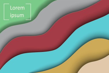 Dalga ve gölge döngüler yeşil, gri, burgundy, Turkuaz ve sarı renk yazıt için bir yer ile oyulmuş. Vektör çizim.