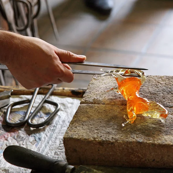 Glass Artist Her Workshop Making Glassware — Stock Photo, Image