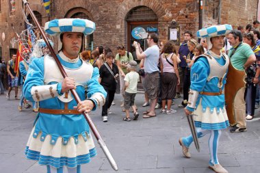 Siena, İtalya - 16 Ağustos 2008: Bandosu Palio di Siena Festivali, Siena (Sienna), Siena eyaletinin, Toskana Bölgesi, İtalya