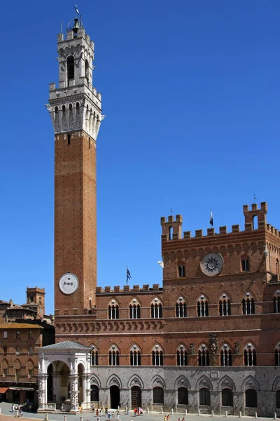 Torre Del Mangia Palazzo Publico Campo Siena Toskania Włochy — Zdjęcie stockowe