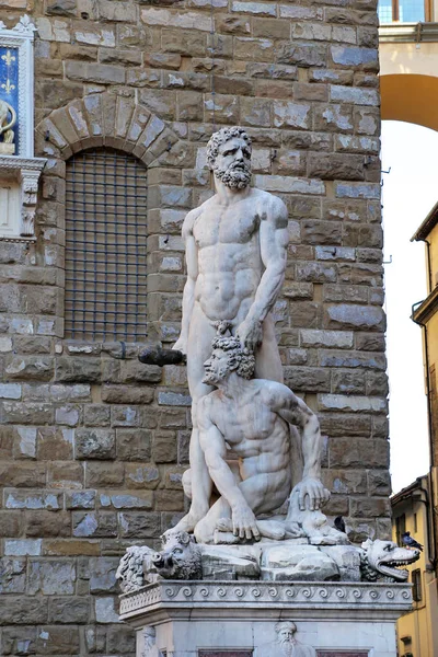 Florence Olaszország Augusztus 2018 Hercules Cacus Szobor Giambologna Előtt Palazzo — Stock Fotó