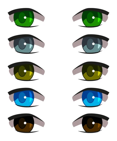 Set dari mata anime yang berbeda, indah, dengan bulu mata . - Stok Vektor