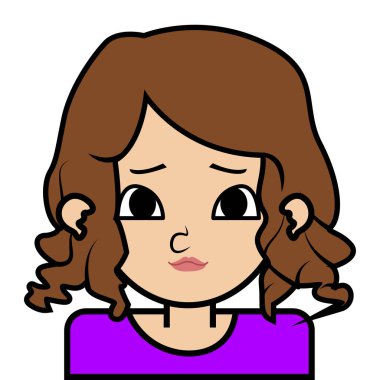 küçük kız yüz simgesi beyaz arka plan vektör üzerinde siyah kontur ile portresi