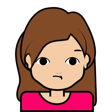 küçük kız yüz simgesi beyaz arka plan vektör üzerinde siyah kontur ile portresi