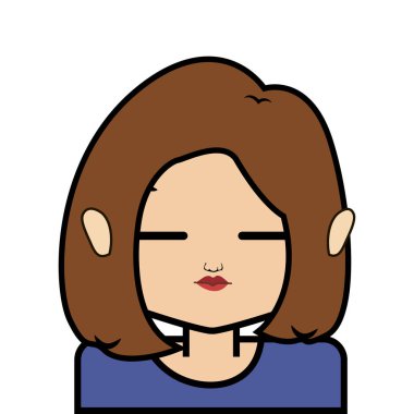 küçük kız yüz simgesi beyaz arka plan vektör üzerinde siyah kontur ile portresi