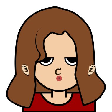 küçük kız yüz simgesi beyaz arka plan vektör üzerinde siyah kontur ile portresi