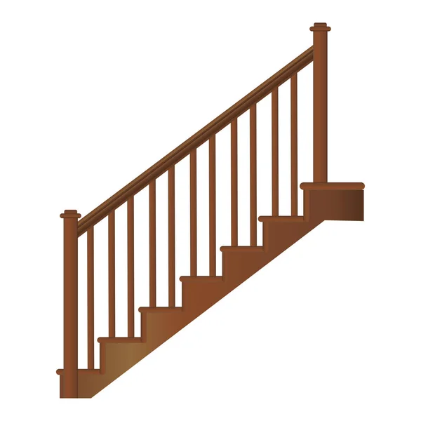 Escalera de madera con pasamanos y escalones, vector realista sobre fondo blanco . — Archivo Imágenes Vectoriales