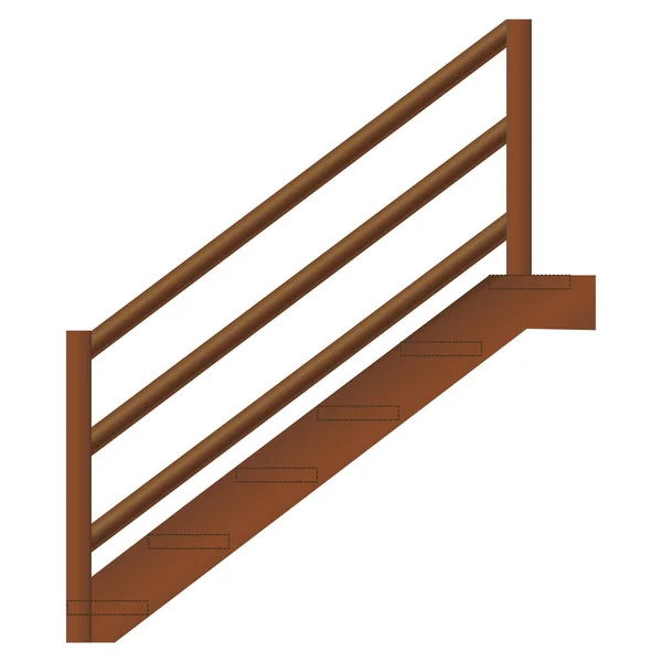 Escalera de madera con pasamanos y escalones, vector realista sobre fondo blanco . — Vector de stock