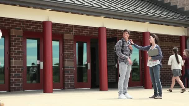 Lise Öğrencileri Okul Binasının Önünde — Stok video