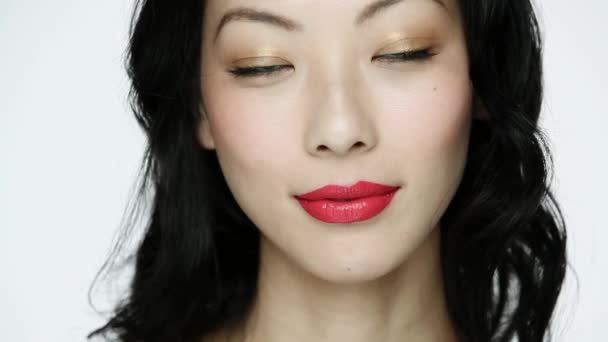 Young Woman Applying Red Lipstick — Stock Video