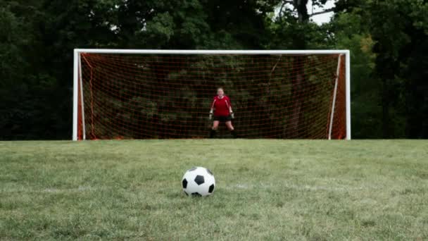 Joueur Football Frappant Barre Transversale Avec Balle — Video