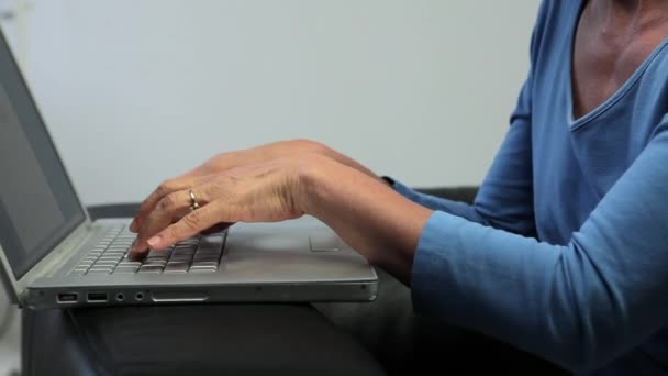 Woman Feeling Pain Hand Typing Laptop — Stock Video