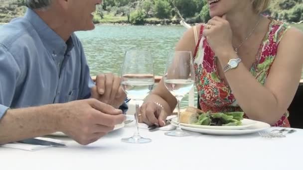 Senior Paar Drinken Van Wijn Boot Vakantie — Stockvideo