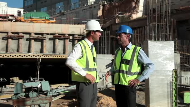 Mature Men Meeting Construction Site — Stock Video