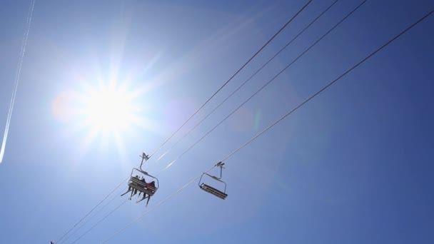 Low Angle View Ski Lift Sky Sunlight — Stock Video