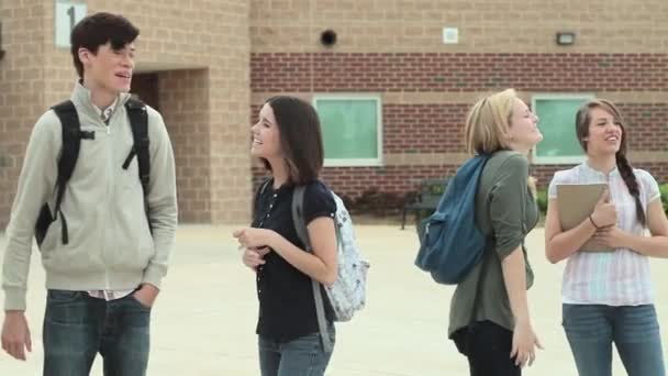 Estudiantes Secundaria Hablando Juntos Afuera — Vídeos de Stock