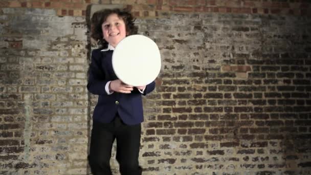 Young Boy Dressed Sailor Jumping — Stock Video