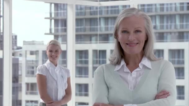 Portrait Deux Femmes Affaires Bureau Souriant Caméra — Video