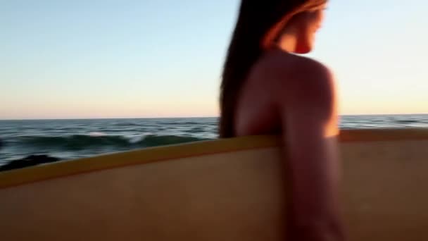 Surfistas Ver Ondas Pôr Sol — Vídeo de Stock