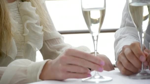 Genç Kadın Şampanya Açık Havada Içki — Stok video