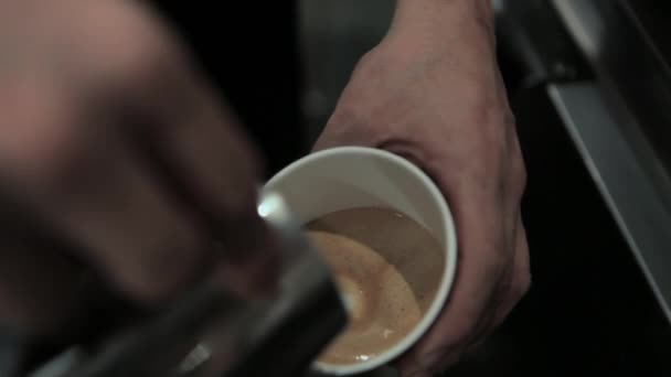 Barista Making Coffee Heart Shape Froth — Stock Video