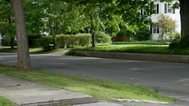 Senioren Paar Läuft Auf Gehweg Nachbarschaft — Stockvideo