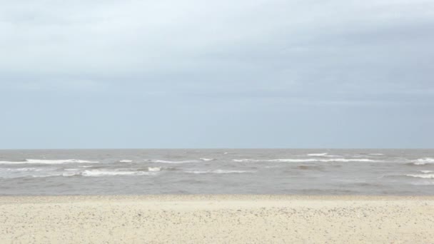 一对夫妇乘着风筝在海滩上奔跑 — 图库视频影像