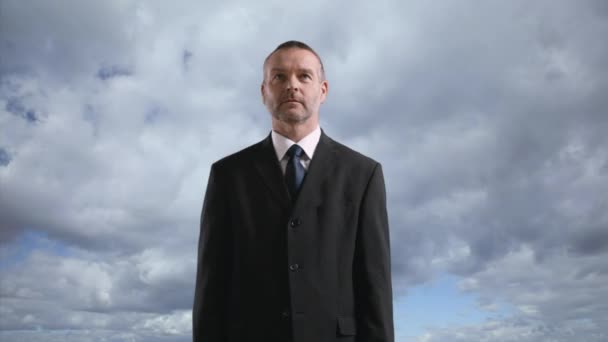 Businessman Crossed Arms Cloudy Sky — Stock Video