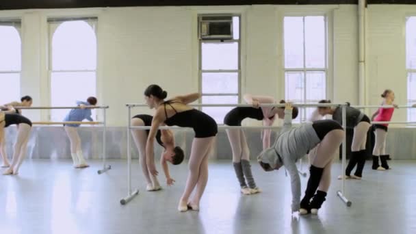 Chicas Haciendo Ejercicios Ballet Barra — Vídeos de Stock