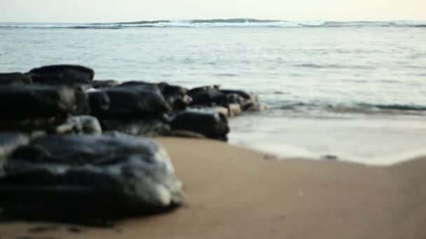 Stenar Och Vågor Kauai Beach Hawaii — Stockvideo