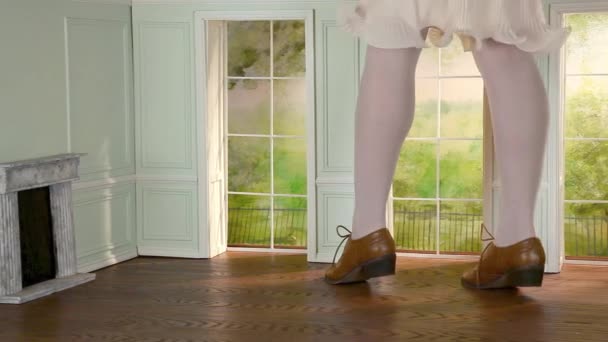 Close Legs Giant Woman Walking Tiny Room — Stock Video