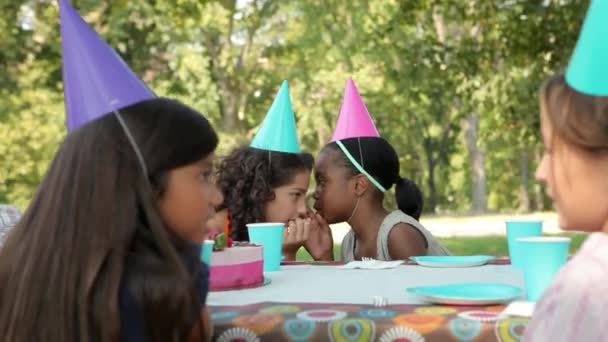Girls Whispering Birthday Party — Stock Video