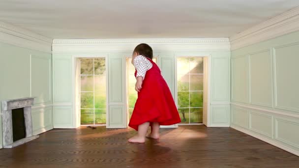 Toddler Girl Picking Key Tiny Room — Stock Video